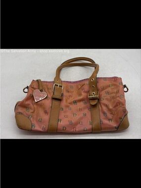 Dooney & Bourke Coral Pink Monogram Handbag with Tan Leather Trim